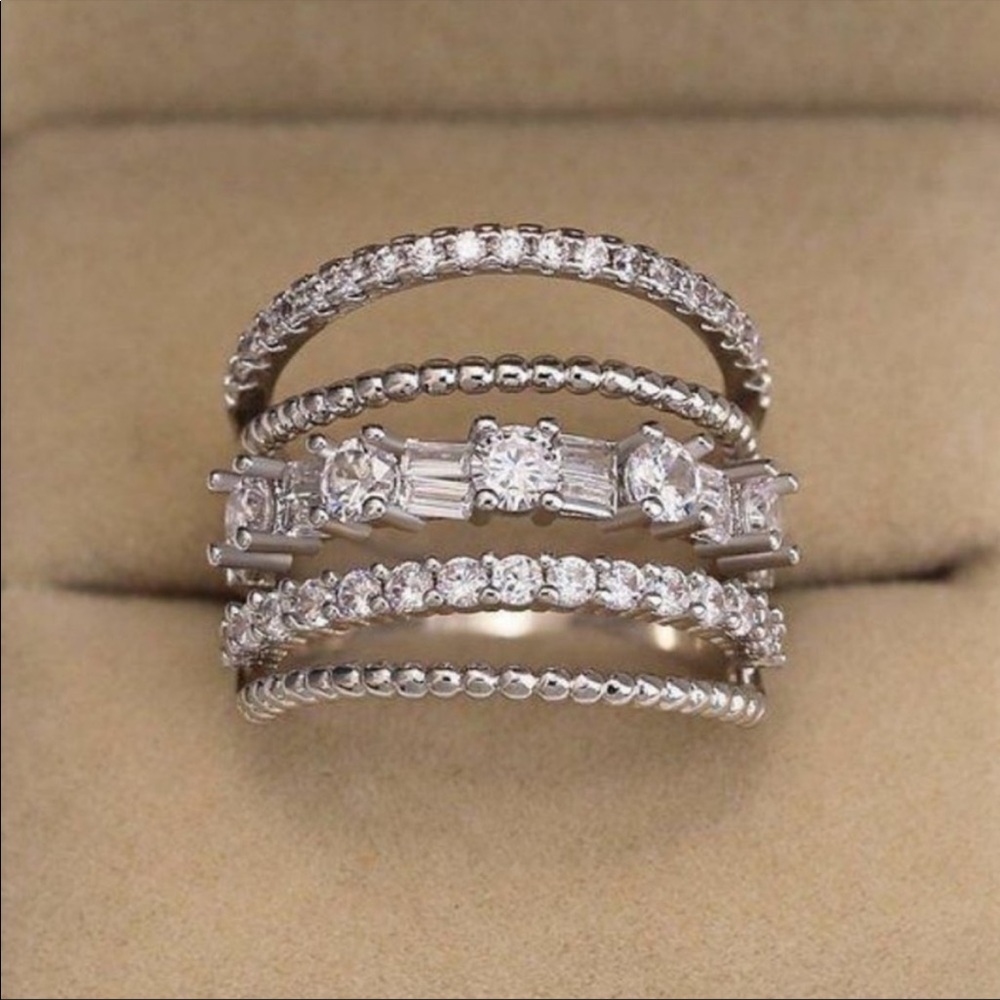 MULTI BAND 925 STERLING SILVER DIAMOND RING - Picture 2 of 5